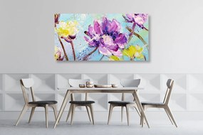Quadro su tela – Dipinto di fiori gialli e viola