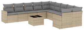 Set divani da giardino 11 pz con cuscini beige in polyrattan