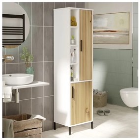 Colonna Bagno Multiuso Armadietto 45x36x174H Rovere E Bianco Flora