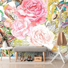 Carta da parati – Uccellino vintage con fiori