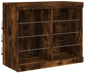 Credenza con Luci LED Rovere Fumo 163x37x67 cm