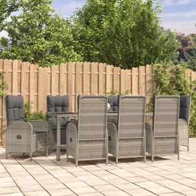 Set Da Pranzo Da Giardino 9 Pz Con Cuscini İn Polyrattan Grigio /
