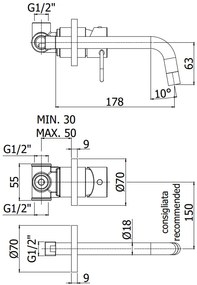 Paffoni Joker JK006NO70 Miscelatore lavabo Incasso con Piastra E Bocca 178 Mm Nero Opaco