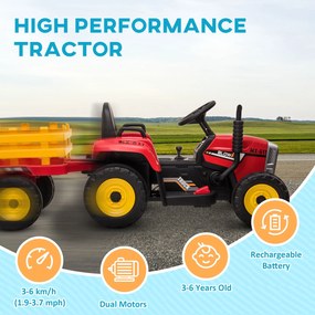 Trattore Elettrico per Bambini 12V con Rimorchio Rosso...