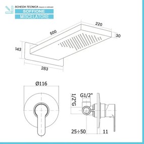 Set doccia con miscelatore Paffoni Blu e soffione a sbalzo 22x50 cm