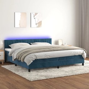 Letto A Molle Con Materasso E Led Blu Scuro 200x200 Cm /