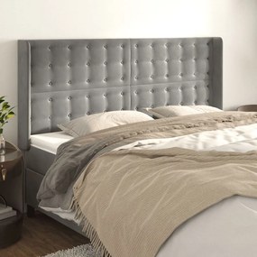 Testiera Ad Orecchio Grigio Chiaro 183x16x118/128 Cm İn Velluto /