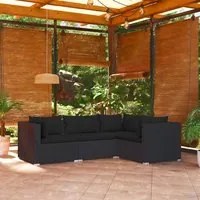 Set Divani da Giardino 4 pz con Cuscini in Polyrattan Nero 3101672