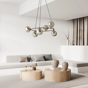 Lampadario a Sospensione AZURA 6 in Acciaio e Vetro 6xE14 Colore del corpo Nero e Grafite