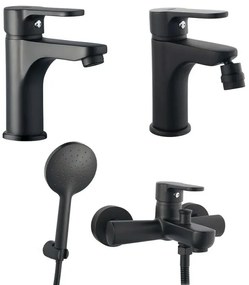Set rubinetteria nero opaco completa per lavabo bidet e vasca serie Paco