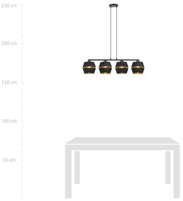 Sospensione Contemporanea 4 Luci Piano In Metallo Nero E Oro