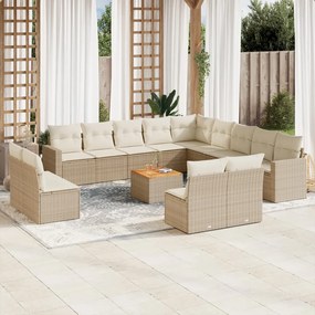 Set divani da giardino 14pz con cuscini in polyrattan beige