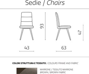 Sedia da cucina in tessuto Marrone gambe metallo HILL set 2 pezzi