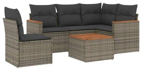 Set divano da giardino 6 pz con cuscini grigio in polyrattan