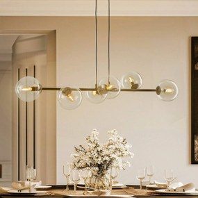 EMIBIG LIGHTING Lampada a sospensione Glassy, a 6 luci, nera, trasparente, vetro, 110 cm