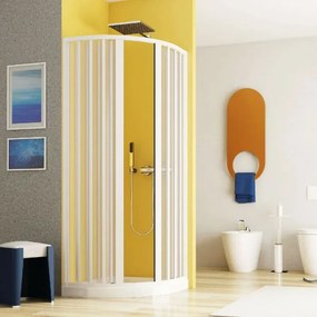 Box doccia 80x80 circolare a soffietto in PVC bianco apertura centrale e chiusura calamitata Teti