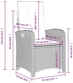 Set da Pranzo da Giardino 3 pz con Cuscini Nero in Polyrattan