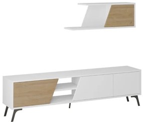 Mobile Porta TV vintage con anta rovere e mensola Fiona bianco