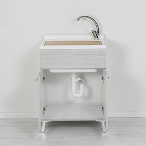 Mobile lavatoio grigio 60x50 cm vasca in resina e asse lavapanni Desya