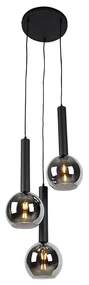 Lampada a sospensione moderna nera con vetro fumé 3 luci - Clayton