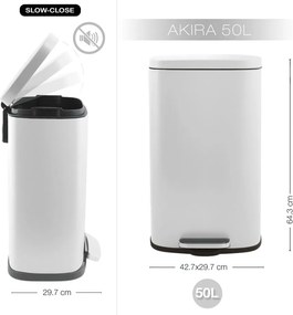 Cestino per la spazzatura bianco opaco in acciaio con pedale 50 l Akira – Spirella