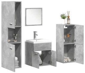 Set Mobili Da Bagno 5 Pz Grigio Cemento İn Legno Multistrato /