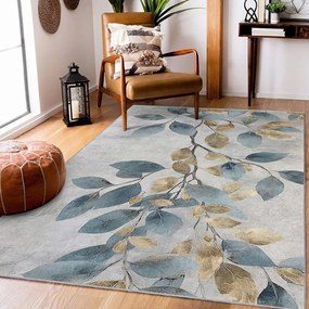 Tappeto azzurro/dorato lavabile 80x150 cm Golden Leaves – Mila Home