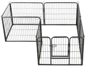 Box per Cani con 8 Pannelli in Acciaio 60x80 cm Nero