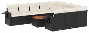 Set divani da giardino 11 pz con cuscini in polyrattan nero