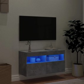 Mobile tv a parete con luci led grigio cemento 80x30x40 cm