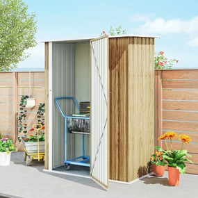 Capanno Porta Attrezzi 142x86x189 cm con Tetto Inclinato e Porta Bloccabile in Metallo color Legno...