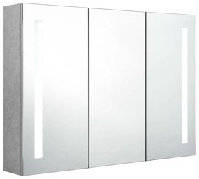 Armadietto bagno con specchio e led grigio cemento 89x14x62 cm