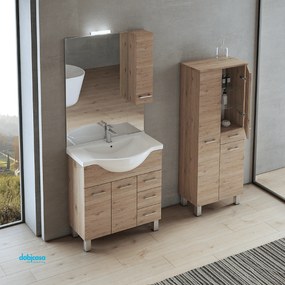 Mobile Bagno A Terra "Gaia 1" Da 105 Cm Composto Da Due Ante E Tre Cassetti Lavabo E Specchio Con Lampada led