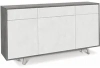 Madia Credenza mobile 3 ante e 3 cassetti con apertura push-pull 160x41x76H cm in kit colore Cemento e Ossido bianco