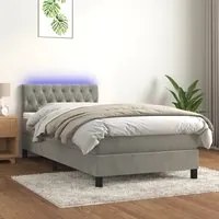 Letto a Molle Materasso e LED Grigio Chiaro 90x200 cm Velluto 3134561