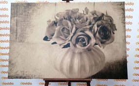Quadro su tela – Rose nel vaso in versione seppia