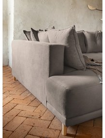 Divano letto angolare in velluto a coste marrone chiaro (angolo sinistro a forma di U) Lazy Lukka - Miuform