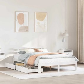 Giroletto Con Cassetti Bianco 160x200 Cm Legno Massello Di Pino /