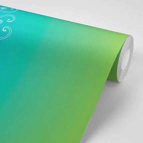 Carta da parati – Mandala bianca su sfondo verde-blu