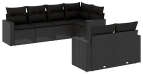 Set divani da giardino con cuscini 7pz nero polyrattan