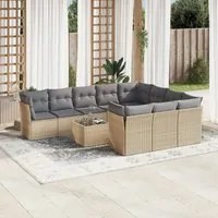 Set Divani da Giardino 11 pz con Cuscini Beige in Polyrattan 3250068