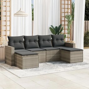 Set divano da giardino 6pz con cuscini grigio chiaro polyrattan