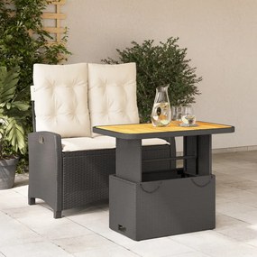 Set da pranzo da giardino 2 pz con cuscini nero in polyrattan