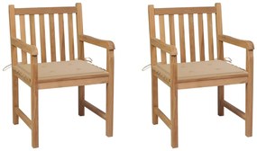 Sedie da giardino 2 pz con cuscini beige massello di teak