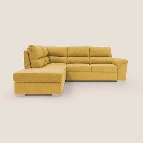 Minerva divano angolare con estraibile a cassettone e pouf contenitore in tessuto morbido impermeabile T02
