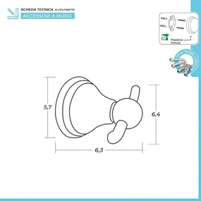Set accessori a muro 5 pezzi in acciaio con finitura bronzo e viti incluse  Iris