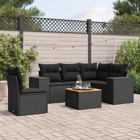 Set divano da giardino 6 pz con cuscini nero in polyrattan