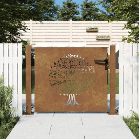 Cancello Da Giardino 105x105 Cm İn Acciaio Corten Design Albero /