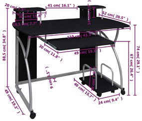 Scrivania da computer nera 110x52x88,5 cm in legno multistrato