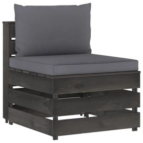 Set Salotto da Giardino 5pz con Cuscini Legno Impregnato Grigio